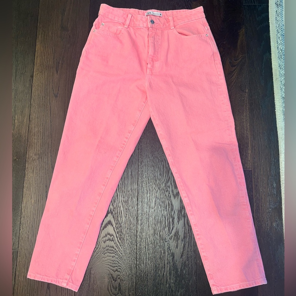 Zara bubble gum pink wide leg full length jeans